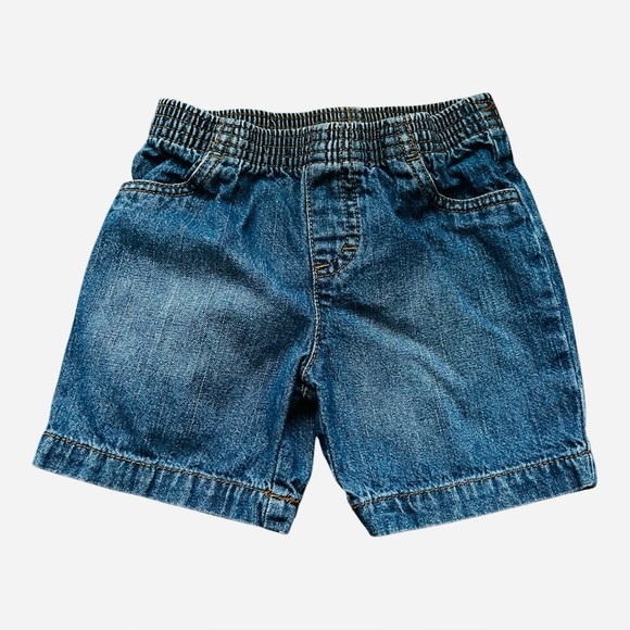 Okie Dokie casual blue denim shorts Girls 18 Mo cotton pull-on elastic waist - Picture 1 of 6